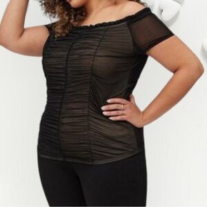 TORRID Ruched Off-Shoulder Top - Mesh Black Sz Torrid 2